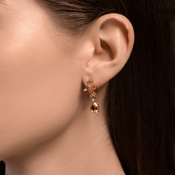 Серьги из красного золота с цитринами и фианитами