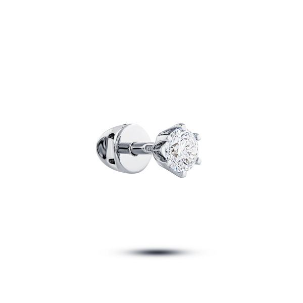 Одиночная серьга пусет из белого золота с бриллиантом
