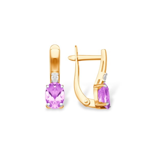 Серьги из красного золота с кварцем и фианитами