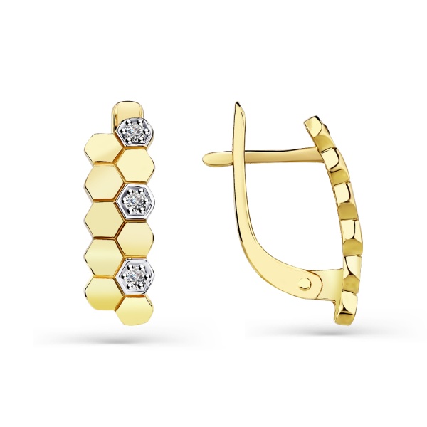 Серьги из желтого золота с фианитами