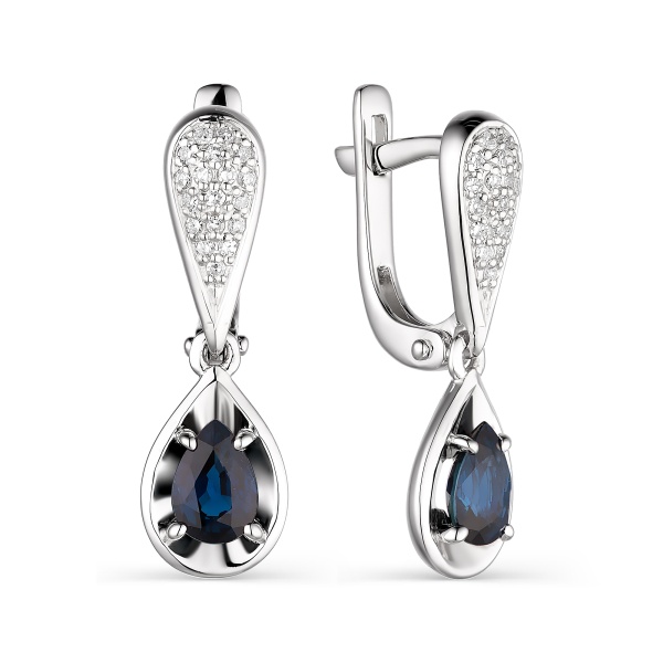 Серьги из белого золота с бриллиантами и сапфирами