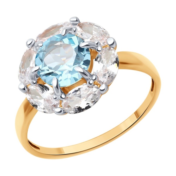 Кольцо из красного золота с топазом и фианитами