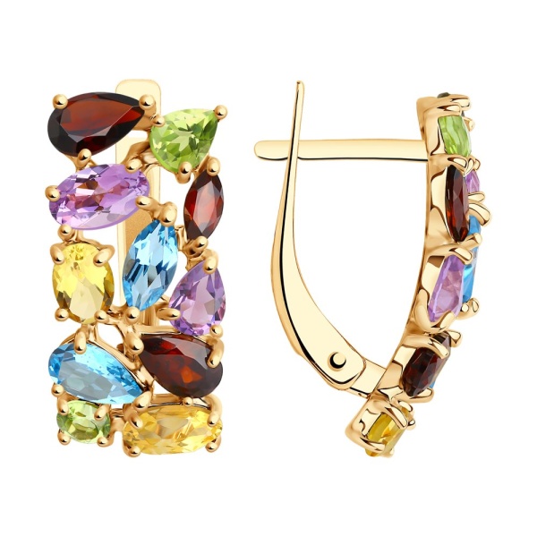 Серьги из красного золота с миксом камней