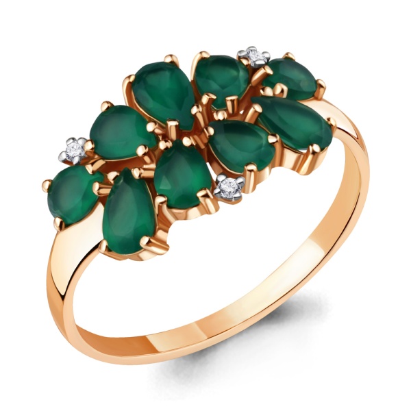 Кольцо из красного золота с агатами и фианитами