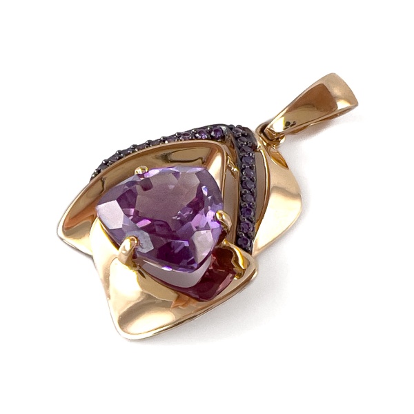 Подвеска из красного золота с александритом и фианитами