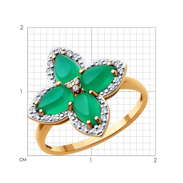 Кольцо из красного золота с агатами и фианитами