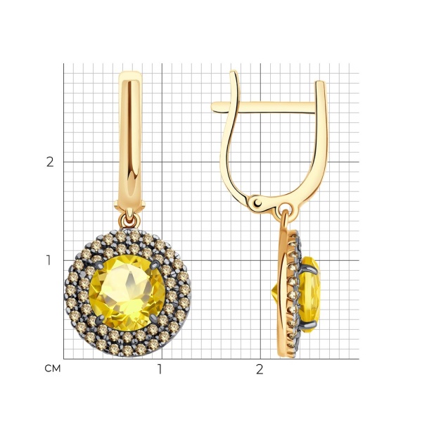 Серьги из красного золота с цитринами и фианитами