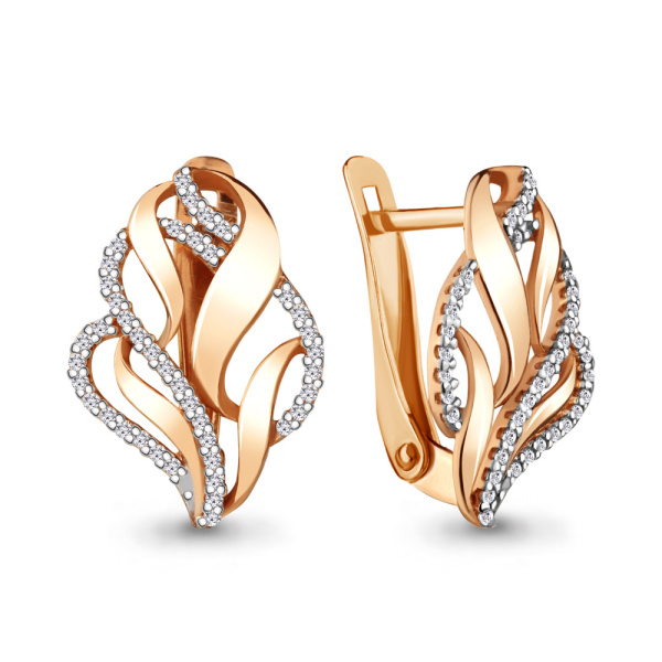 Серьги из красного золота с фианитами