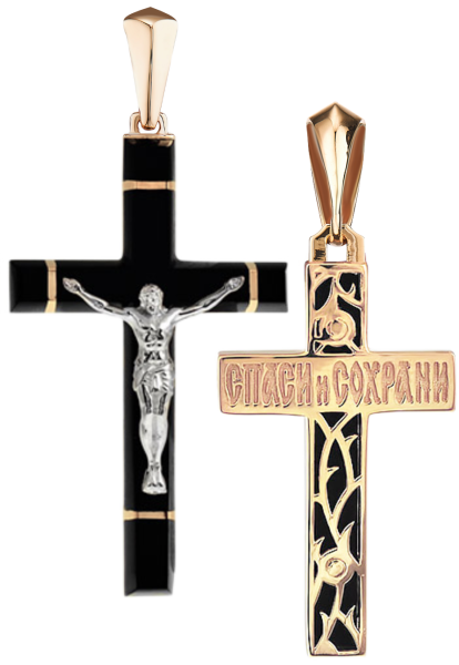 Крестик христианский из красного золота с агатом