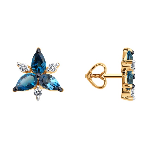 Серьги из красного золота с топазами и фианитами