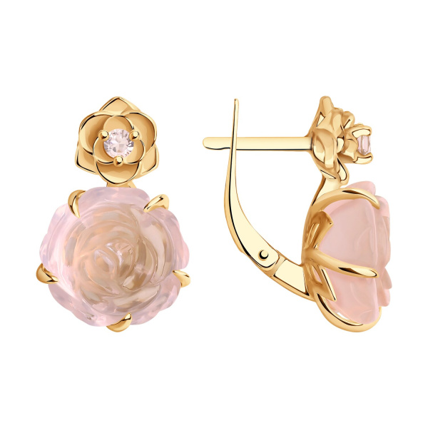 Серьги из красного золота с кварцем