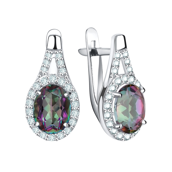 Серьги из серебра с фианитами и кварцем