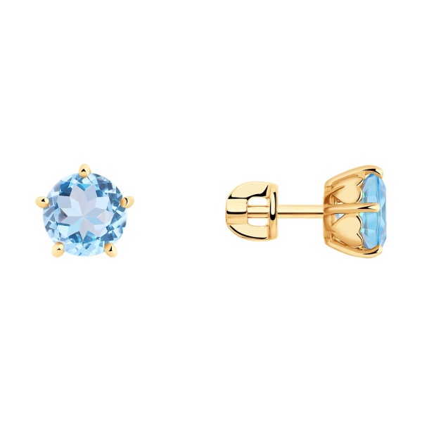 Серьги пусеты из красного золота с топазами