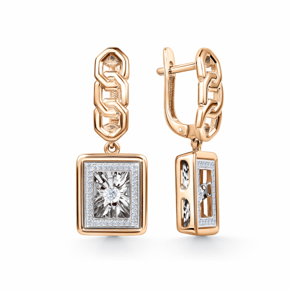 Серьги из красного золота с танцующим бриллиантом