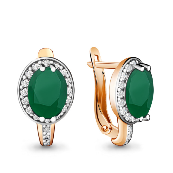 Серьги из красного золота с агатами и фианитами