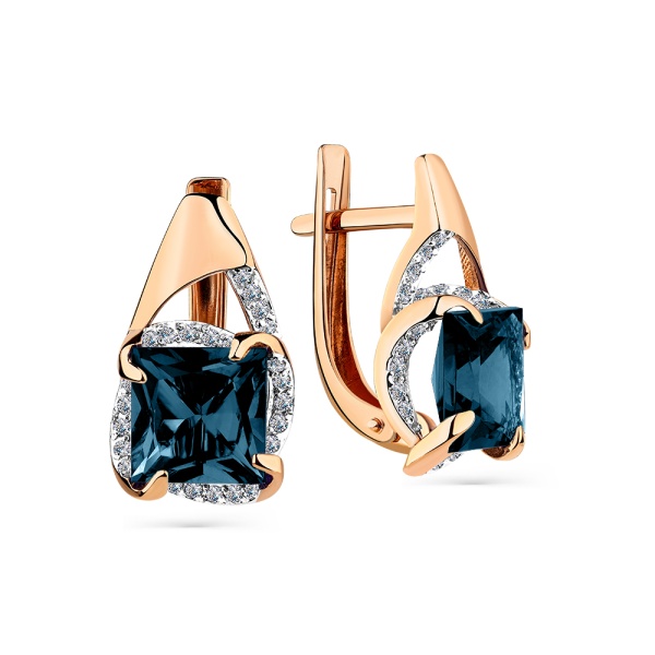 Серьги из красного золота с топазами и фианитами