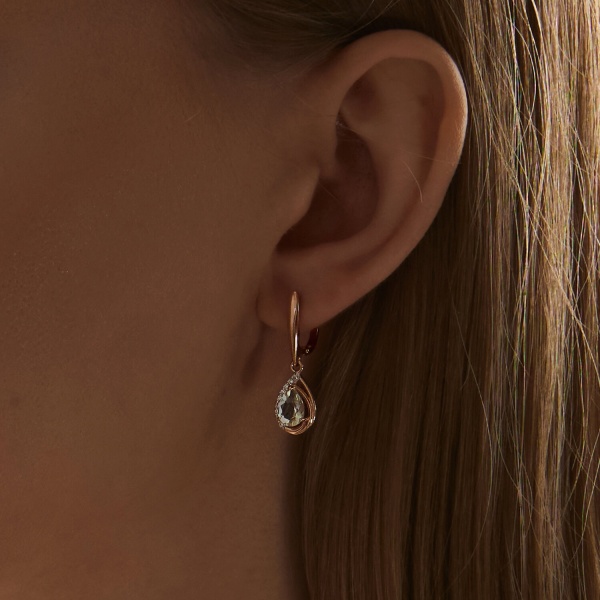 Серьги из красного золота с празиолитом и фианитами