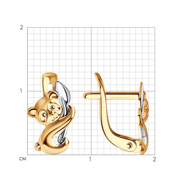 Серьги «Медвежонок» из красного золота 585 пробы