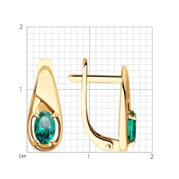 Серьги из красного золота с гидротермальными изумрудами