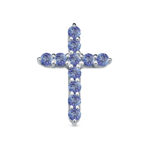 Декоративный крестик из белого золота с танзанитами