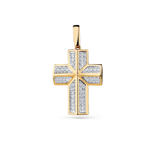 Крестик православный из красного золота с фианитами