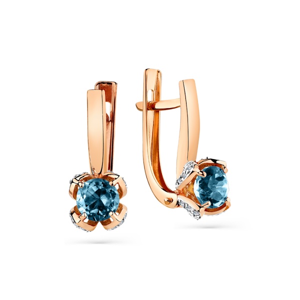 Серьги из красного золота с топазами и фианитами