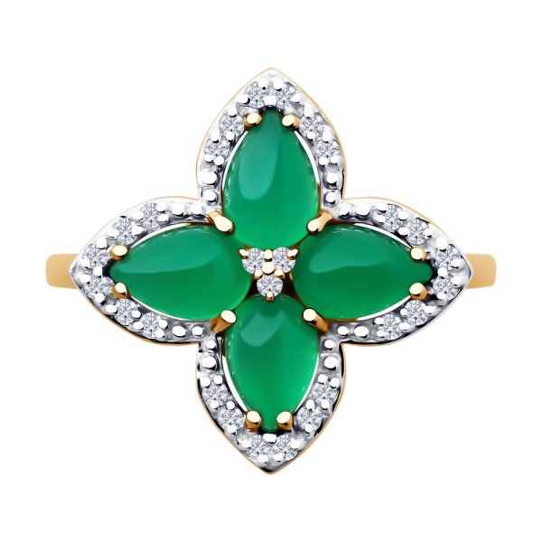 Кольцо из красного золота с агатами и фианитами