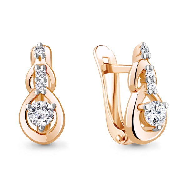 Серьги из красного золота 585 пробы с фианитами