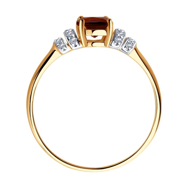 Кольцо из красного золота с гранатом и фианитами