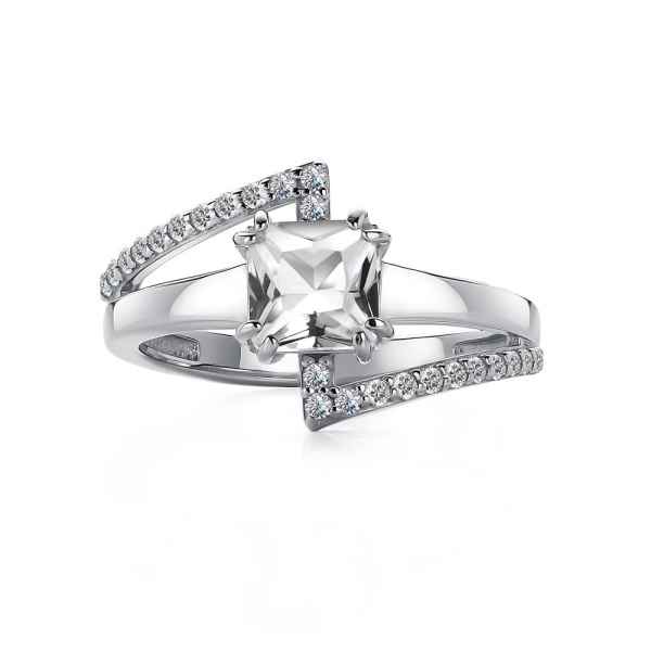 Кольцо из серебра с горным хрусталем и фианитами