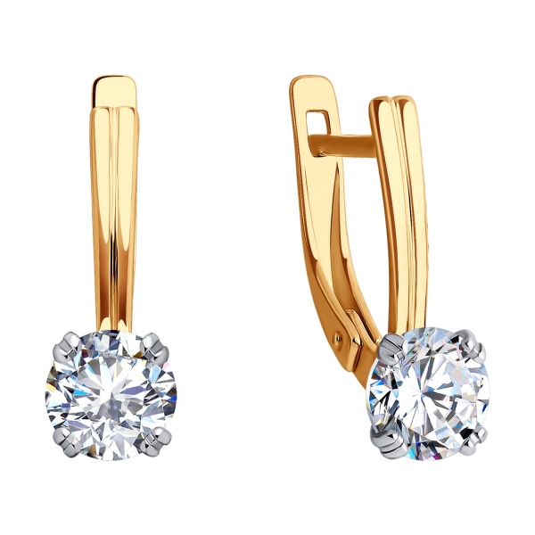 Серьги из комбинированного золота с фианитами