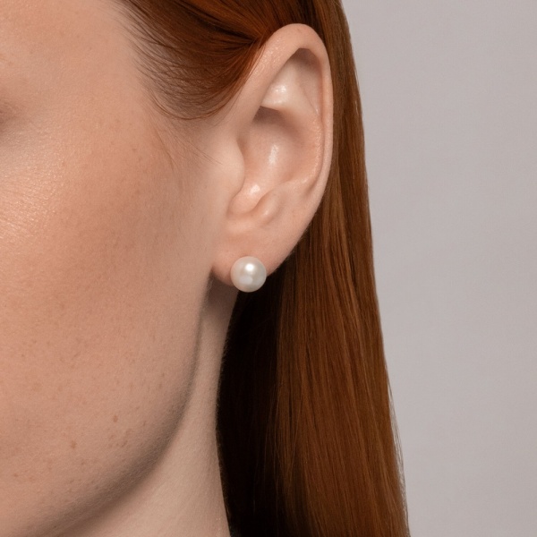 Серьги-пусеты из красного золота с жемчугом