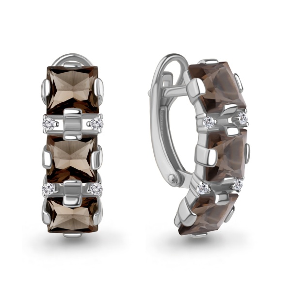 Серьги из серебра с кварцем и фианитами