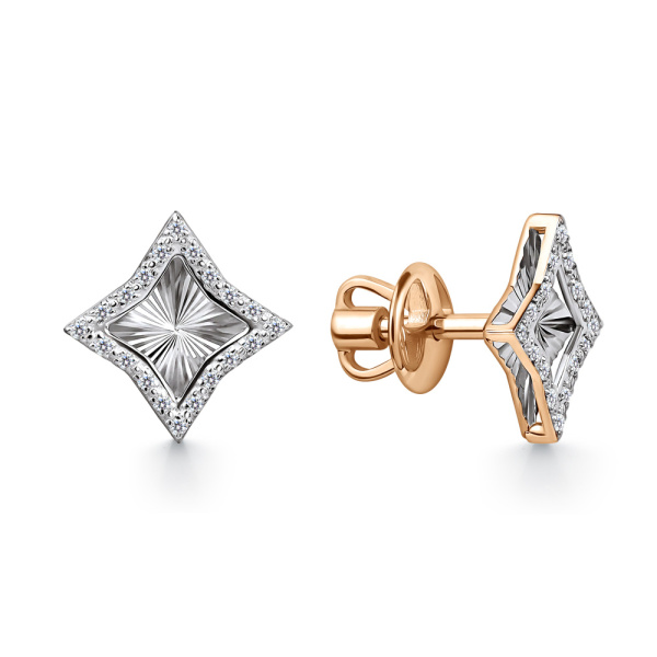 Серьги пусеты из красного золота с бриллиантами