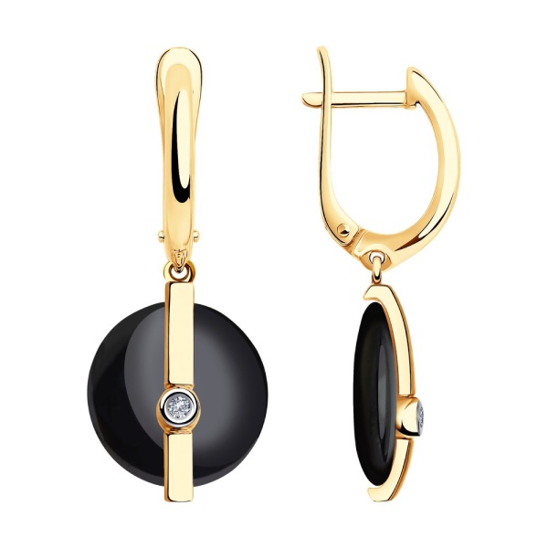 Серьги из красного золота с бриллиантами и керамикой