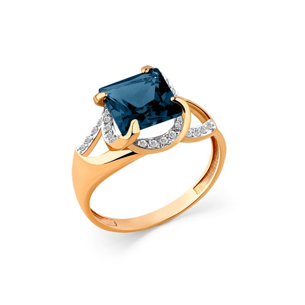 Кольцо из красного золота с топазом и фианитами