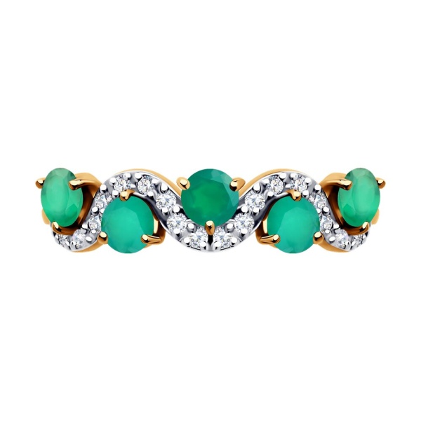 Кольцо из красного золота с агатами и фианитами