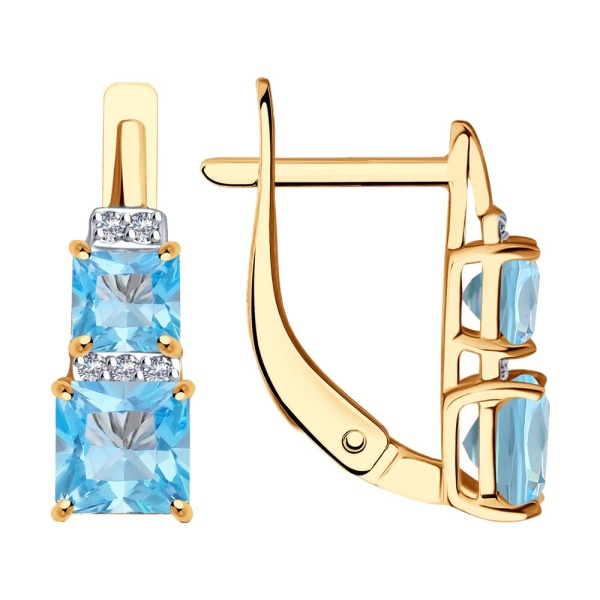 Серьги из красного золота с топазами и фианитами