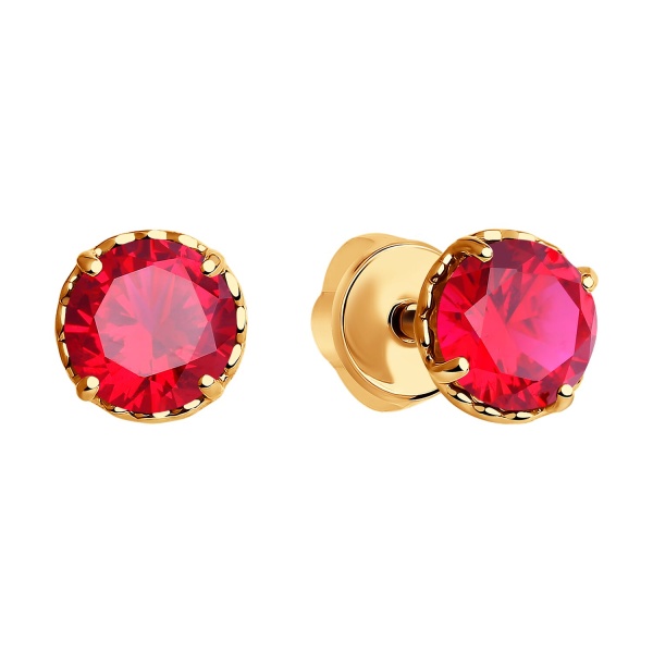 Серьги пусеты из красного золота с корундом