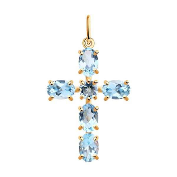 Декоративный крестик из красного золота с топазами