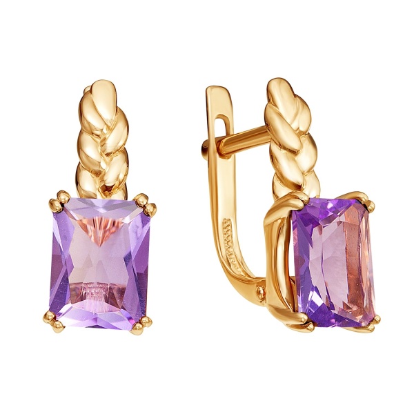 Серьги из красного золота с аметистами