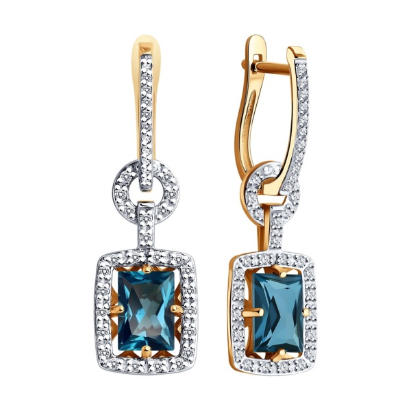 Серьги из красного золота с топазами и фианитами