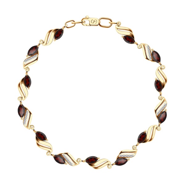 Браслет из красного золота с гранатами и фианитами