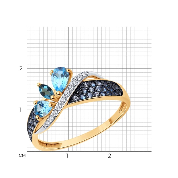 Кольцо из красного золота с топазами и фианитами