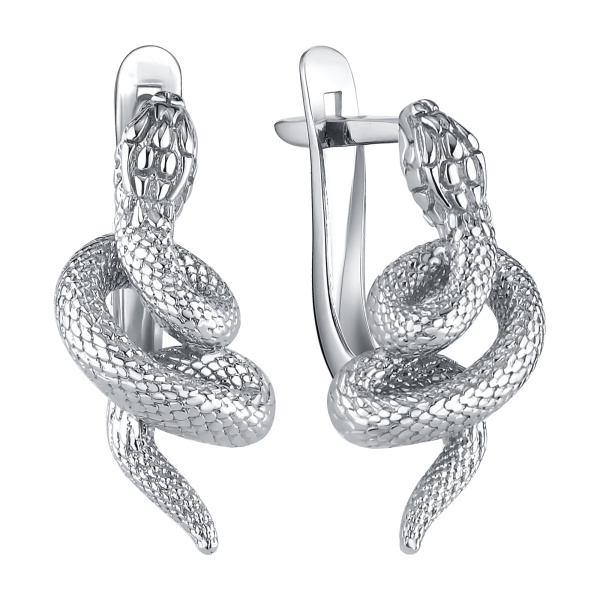 Серьги из серебра в форме змеи