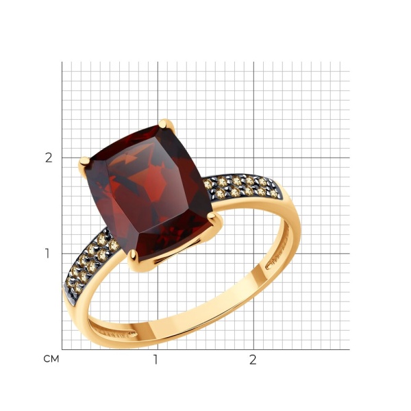 Кольцо из красного золота с гранатом и фианитами