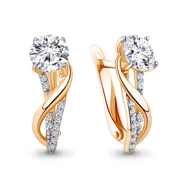 Серьги из красного золота с фианитами