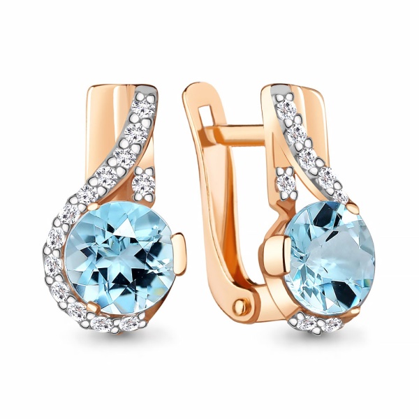 Серьги из красного золота с топазами и фианитами