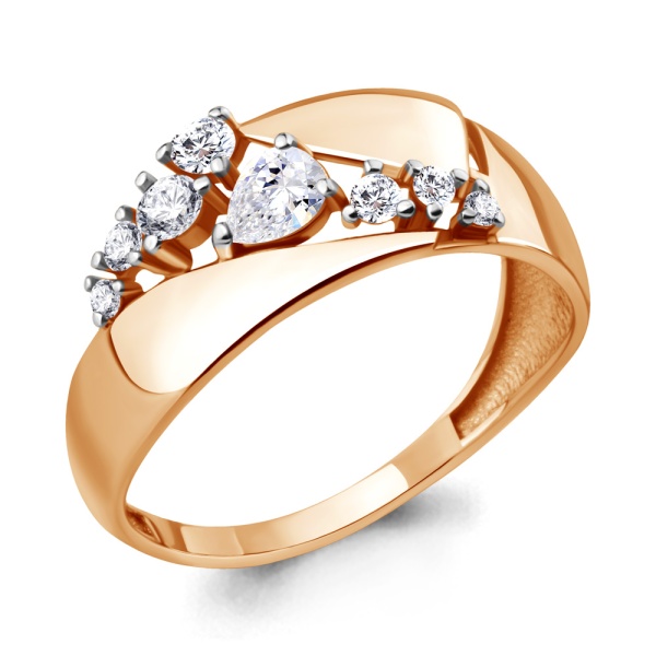 Кольцо из красного золота с фианитами