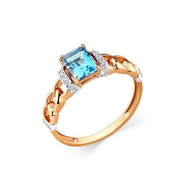 Кольцо из красного золота с топазом и фианитами